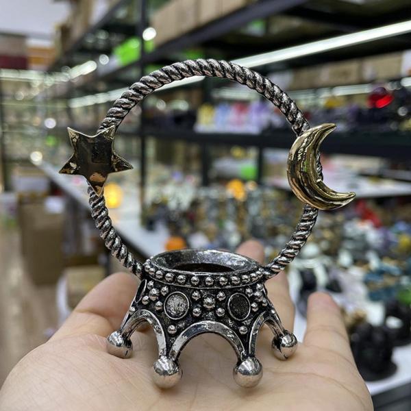 アンティーククラウンクリスタルボールディスプレイ3D刻印メタルスタンド高さ8cm