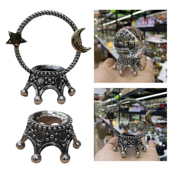 アンティーククラウンクリスタルボールディスプレイ3D刻印メタルスタンド高さ8cm