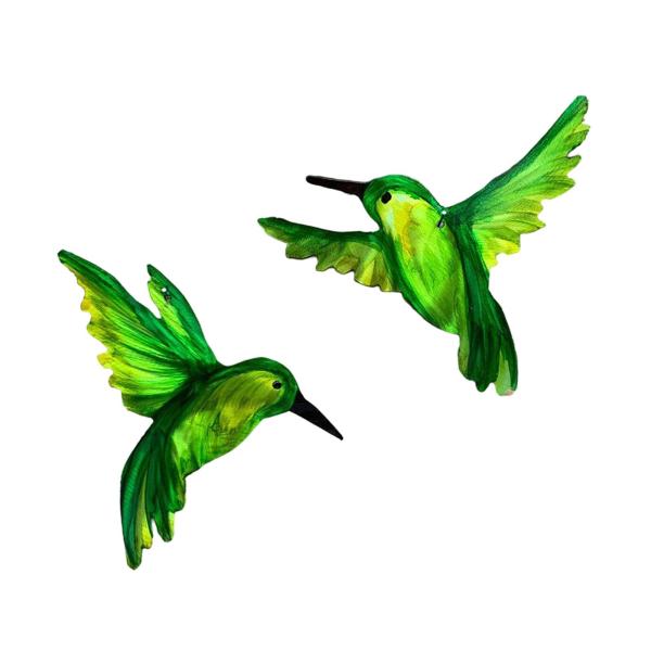 手作りのハチドリの壁の芸術の装飾金属の庭の装飾2つの緑の鳥