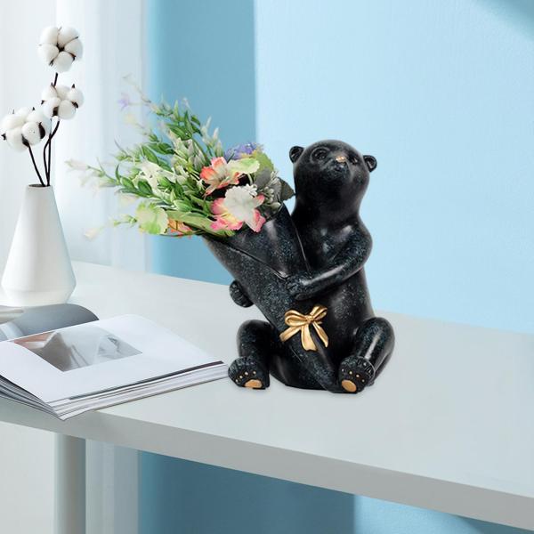 クマの花瓶の彫刻ドライフラワーアレンジメント寝室庭の装飾オフィス