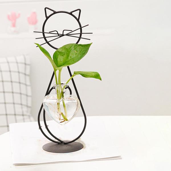 かわいい水耕植物の花瓶猫の鉄のフレーム家庭用テラリウム植木鉢卓上プランター家の装飾庭竹ドック｜stk-shop｜02
