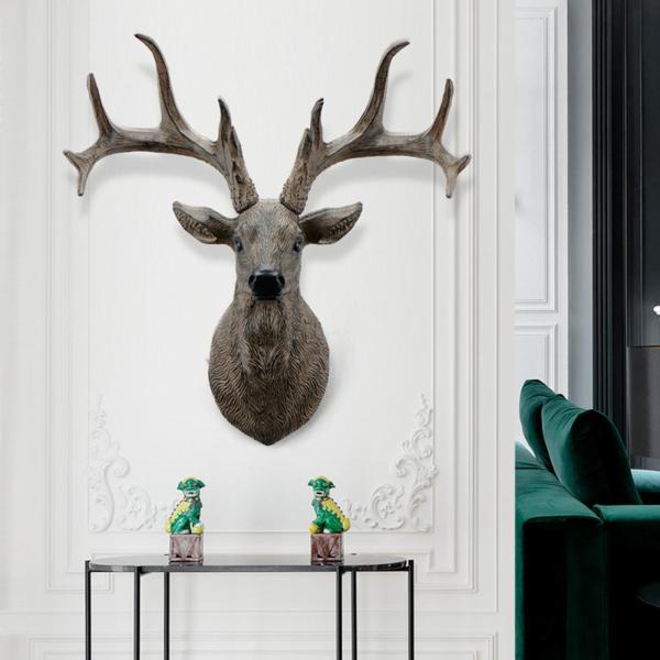 大きいサイズの3D動物の鹿の頭の壁の装飾樹脂の壁の彫像の装飾創造的な 