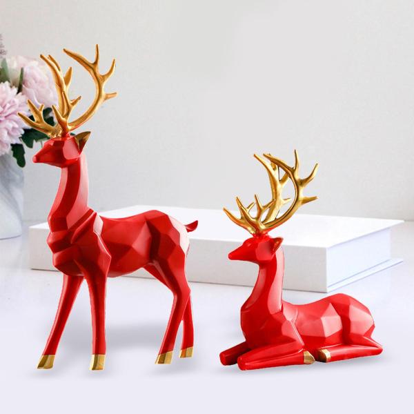 北欧スタイルの折り紙エルクの装飾樹脂座る鹿の像、トナカイの置物