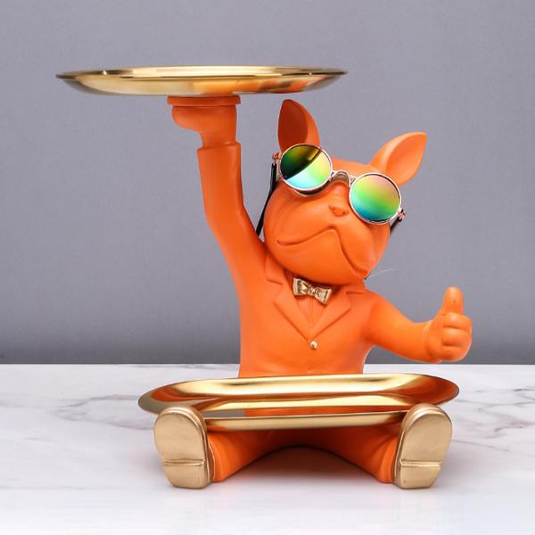 フレンチブルドッグ彫刻像リビングルームの動物の置物オーガナイザー