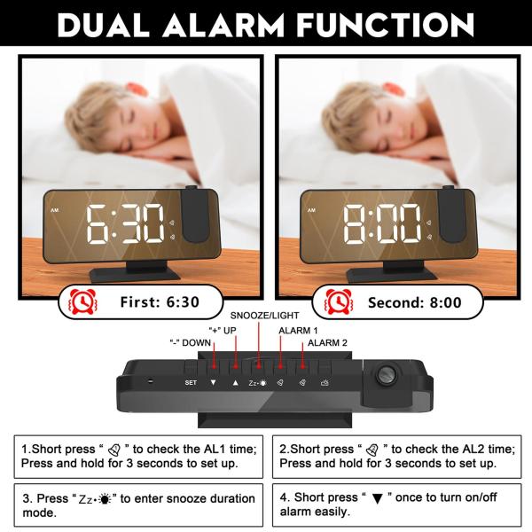 プロジェクター目覚まし時計電子時計大型ディスプレイスヌーズブラック
