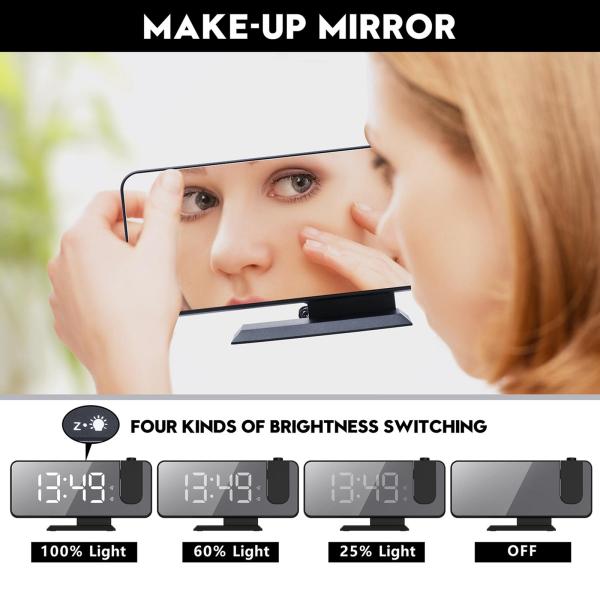 プロジェクター目覚まし時計電子時計大型ディスプレイスヌーズブラック