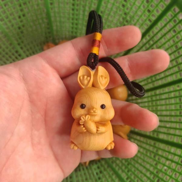 ノベルティ 木彫り ウサギの像 DIY コレクティブル デスクトップ オーナメント    本棚 オフィス  寝室 車の装