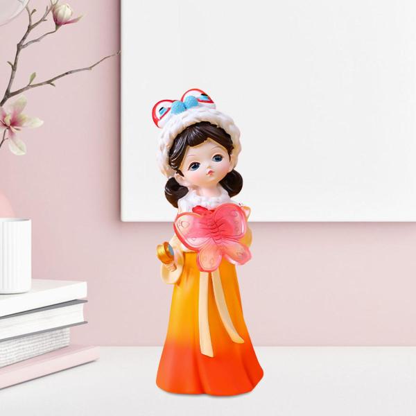繁体字中国語女の子像彫刻玄関窓樹脂置物蝶