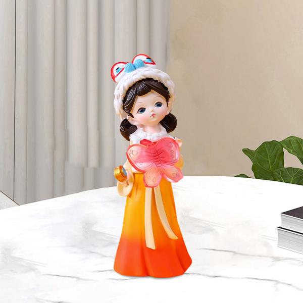 繁体字中国語女の子像彫刻玄関窓樹脂置物蝶