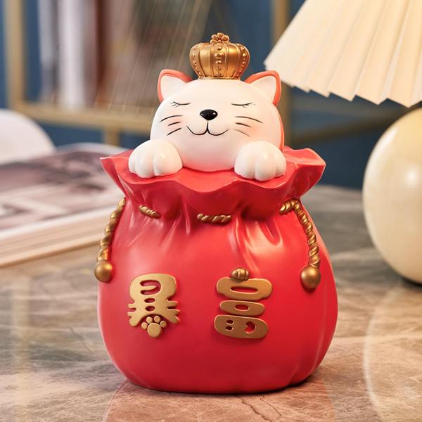ラッキーキャットマネーバンク動物像置物彫刻家のテーブルの装飾赤