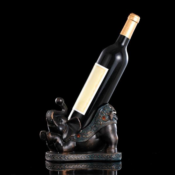 象の置物 樹脂像 彫刻 装飾 アートクラフト ボトルラックホルダー ブラックとバイオレット