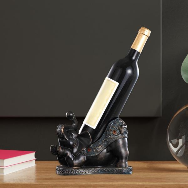 象の置物 樹脂像 彫刻 装飾 アートクラフト ボトルラックホルダー ブラックとバイオレット