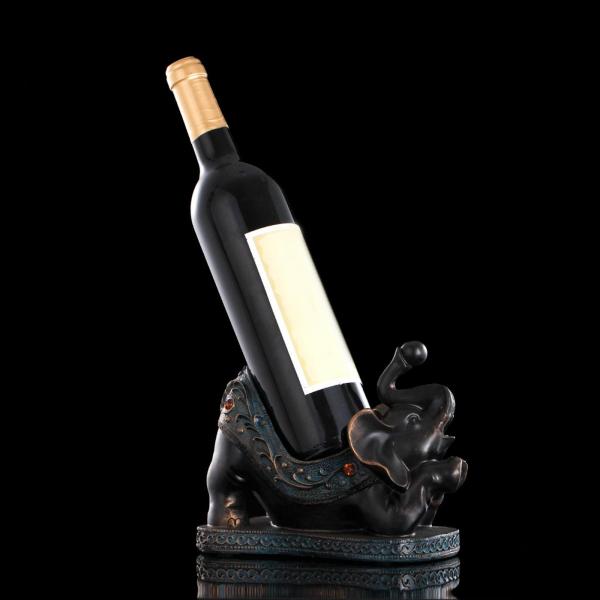 象の置物 樹脂像 彫刻 装飾 アートクラフト ボトルラックホルダー ブラックとバイオレット