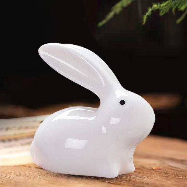 ミニチュア セラミック バニー置物 彫像 動物 装飾用 ホワイト
