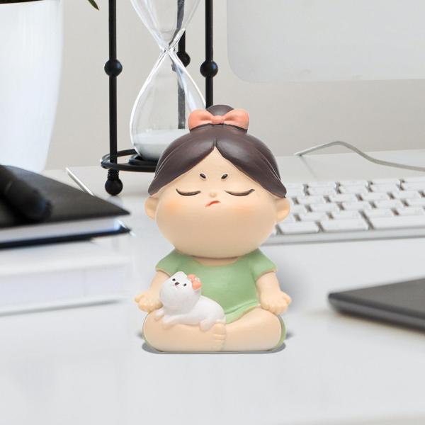 樹脂の置物彫刻家の窓の机の車の寝室のかわいい女の子の像と猫