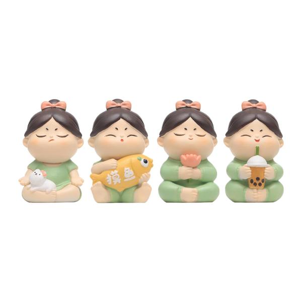 樹脂の置物彫刻家の窓の机の車の寝室のかわいい女の子の像と猫