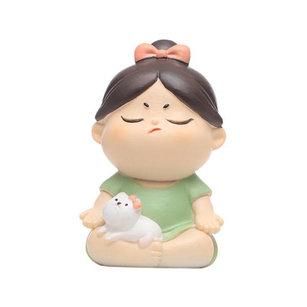 樹脂の置物彫刻家の窓の机の車の寝室のかわいい女の子の像と猫