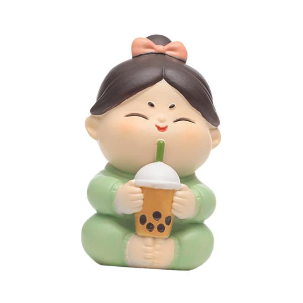 樹脂の置物彫刻家の窓の机の車の寝室のミルクティーが付いているかわいい女の子の彫像