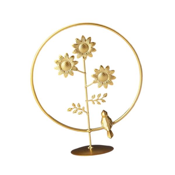金属の葉の像の置物収集価値のある机の家のアクセントの花の彫刻太陽の花の鳥