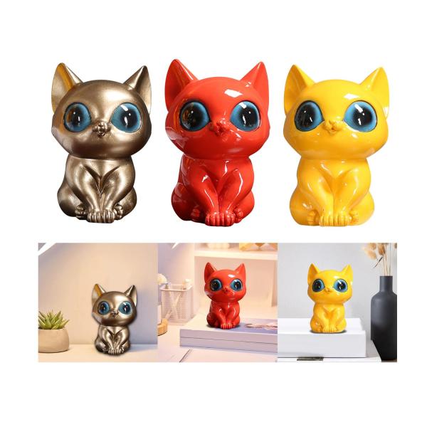 ミニ猫の像の置物 樹脂の彫刻 面白いクラフト デスク オフィス ホーム 金色