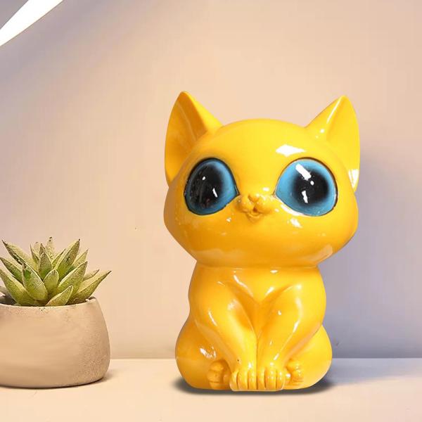 ミニ猫の像の置物 樹脂の彫刻 面白いクラフト デスク オフィス ホーム イエロー