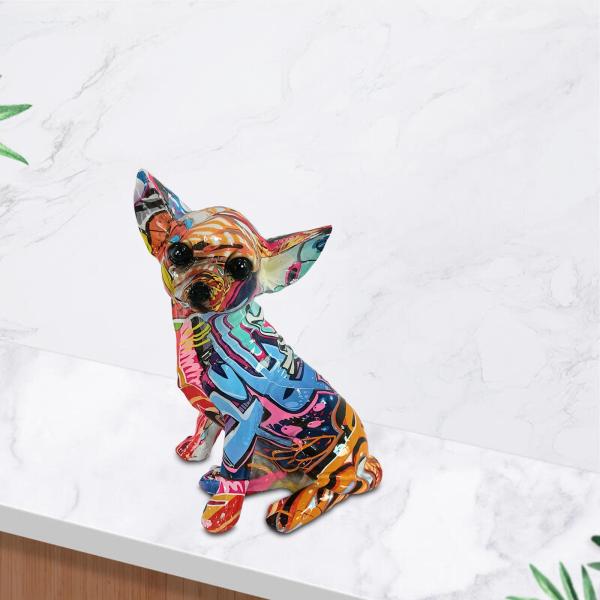犬の彫刻 犬の置物 家の装飾 樹脂工芸 モダンなチワワの落書き 塗装された像 動物の像 デスクトップ 本棚 部屋 オフィス用｜stk-shop｜02