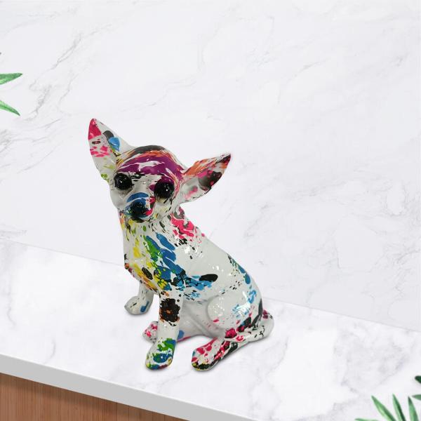 犬の彫刻 犬の置物 家の装飾 樹脂工芸 モダンなチワワの落書き 塗装された像 動物の像 デスクトップ 本棚 部屋 オフィス用｜stk-shop｜03