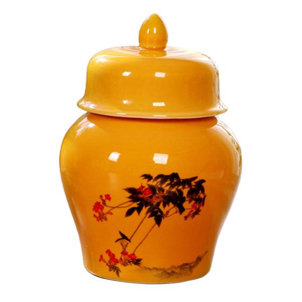 陶磁器の茶筒 蓋付き保存ポット 缶の装飾品 ジンジャー テンプル ジャー 寄り添う木