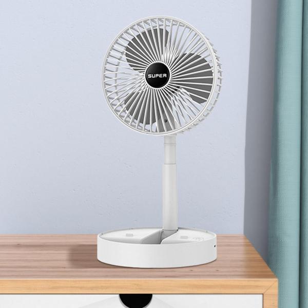 折りたたみ式ファン、高さ調節可能な3速ポータブルファン、家庭用およびオフィス用の充電式折りたたみ式ファン , 白い
