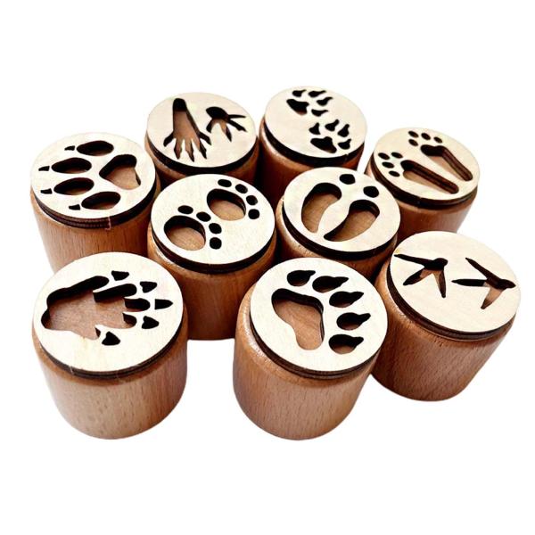 木製スタンプ 6個 装飾ジャーナル 装飾プランナー 動物の足跡スタンプ ベージュ