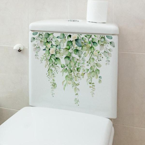 緑の植物パターンのバスルームトイレ壁デカール 25x35cm トイレの装飾用
