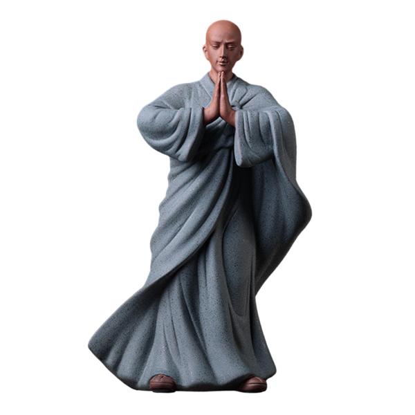 陶器粘土中国僧侶フィギュア彫刻装飾ホームオフィス卓上スタイルB