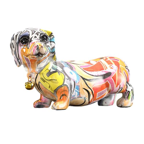 樹脂犬の置物彫刻ミニチュア犬の像ベル付き装飾ダックスフントミニチュア置物ナイトスタンドキャビネット用｜stk-shop｜03