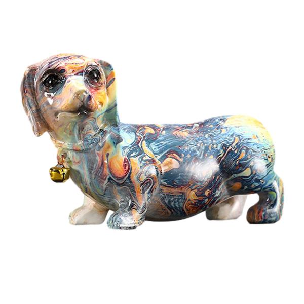 樹脂犬の置物彫刻ミニチュア犬の像ベル付き装飾ダックスフントミニチュア置物ナイトスタンドキャビネット用｜stk-shop｜04
