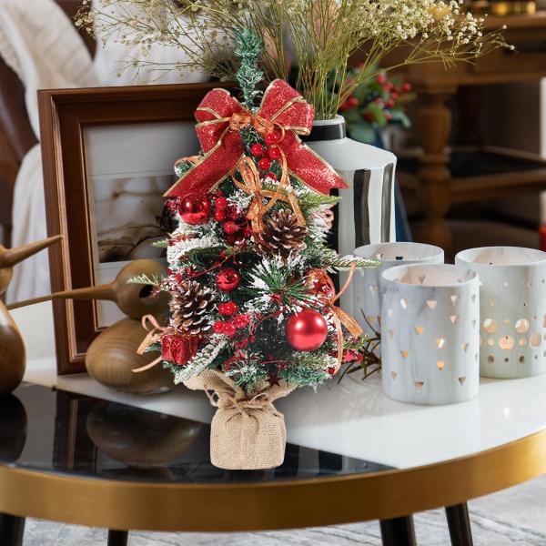 人工卓上クリスマスツリー ホリデークリスマスツリー 棚用 寝室テーブル レッド