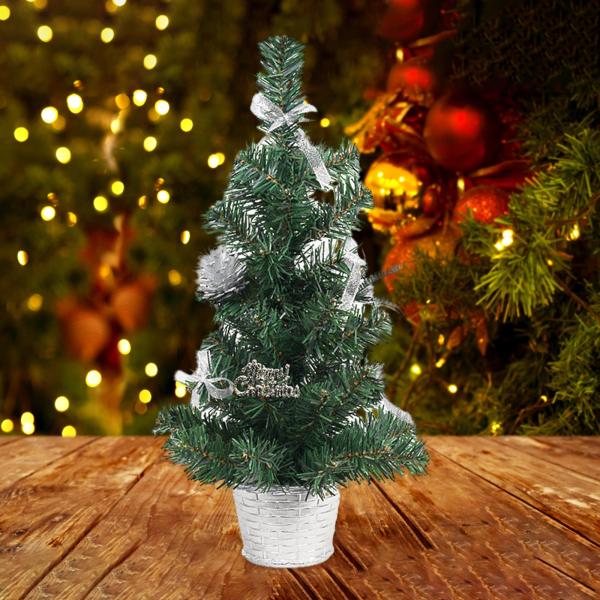 16 インチ卓上クリスマスツリーミニクリスマスツリー暖炉棚用シルバー