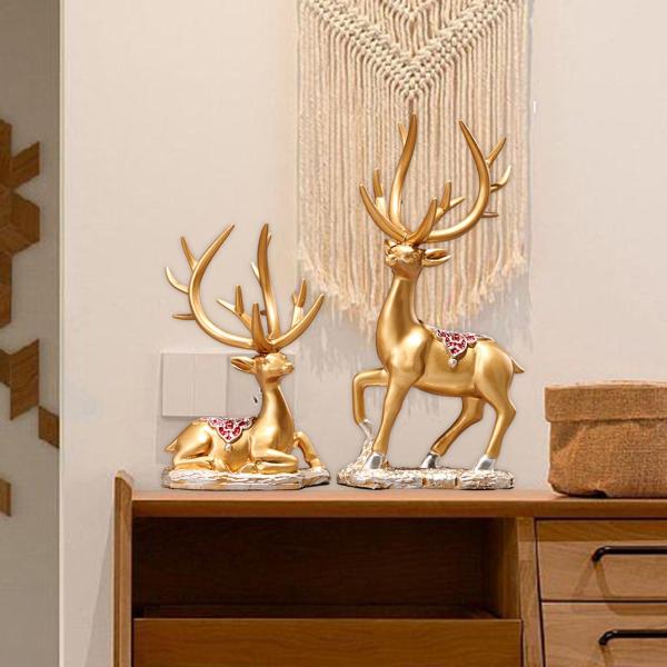 2 鹿の置物カップルヘラジカ樹脂像テーブルセンターピース装飾トナカイ彫刻動物フィギュアデスクハウス新年｜stk-shop｜03