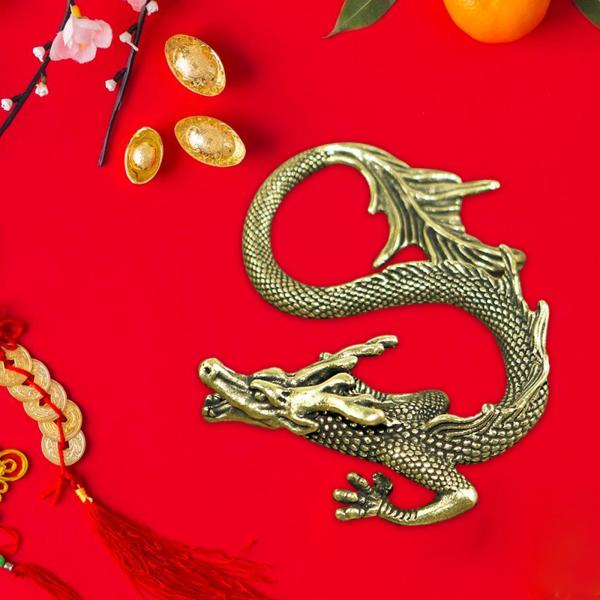 真鍮中国ドラゴン像ミニティーペット置物カンフーティーペットミニチュア愛らしい 2024 ドラゴン年中国の新年