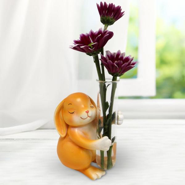 ガラス試験管花瓶かわいいデスクトップ装飾花瓶応接室デスクカフェ 9.5 センチメートル x 6 センチメートルウサギ