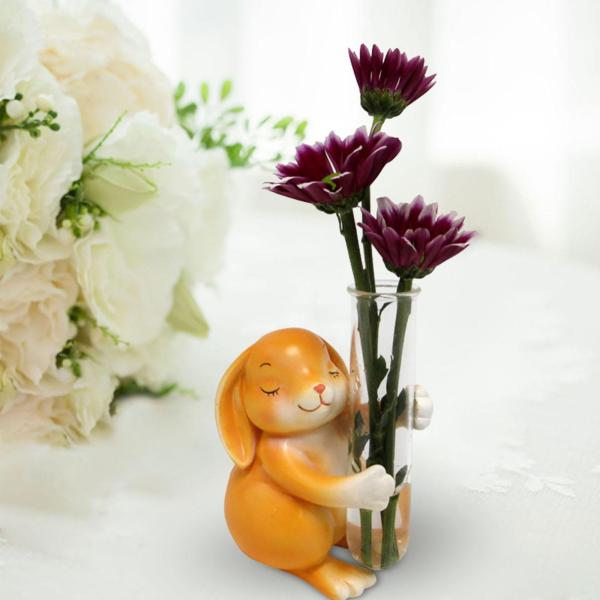 ガラス試験管花瓶かわいいデスクトップ装飾花瓶応接室デスクカフェ 9.5 センチメートル x 6 センチメートルウサギ