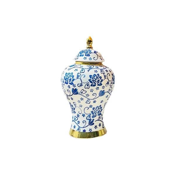 青と白の磁器ジンジャージャー収納瓶工芸品シノワズリ装飾花瓶卓上飾り