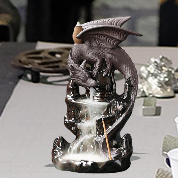 逆流香炉 ドラゴン滝香炉 オーナメント ギフト 工芸品 セラミック像 リビングルーム 瞑想 オフィス用