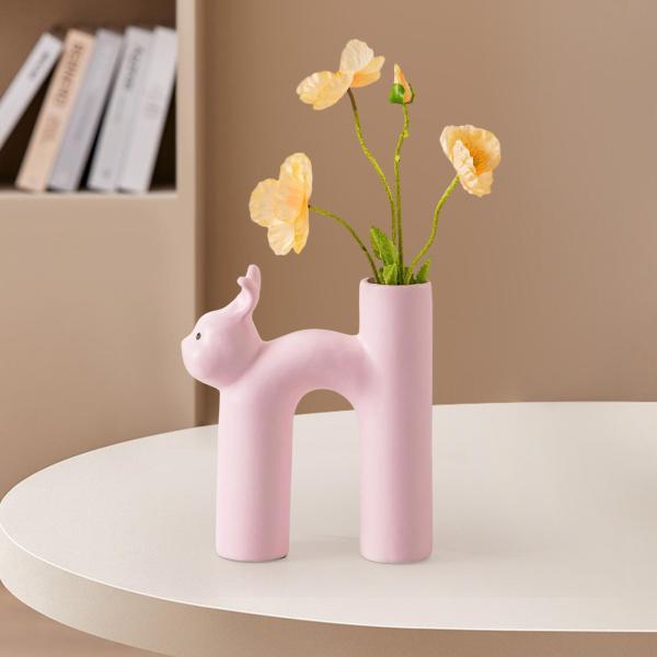 セラミック花瓶デスクプランターオフィスドライフラワーホルダー家庭用植木鉢ピンク