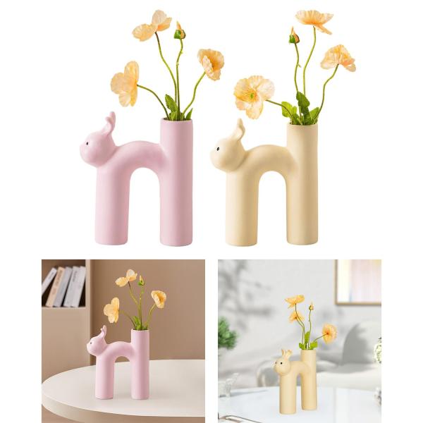 セラミック花瓶デスクプランターオフィスドライフラワーホルダー家庭用植木鉢ピンク