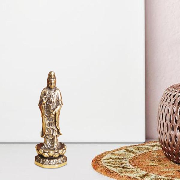 4.6 センチメートル真鍮観音菩薩像テーブルオーナメントアジアの女神中国神話の彫刻ティールーム、車の装飾アクセサリー｜stk-shop｜02