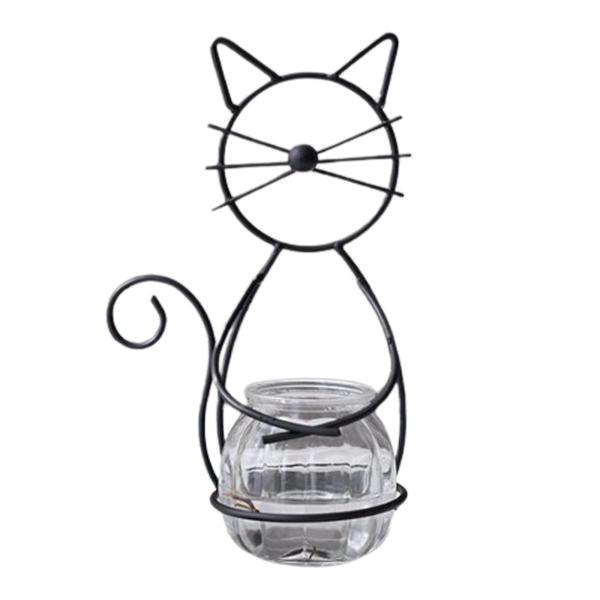 水耕植物花瓶、猫デスクトップガラスプランター、猫金属ホルダー付き、コンテナかわいい植木鉢家の装飾用｜stk-shop｜02