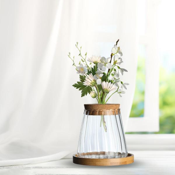 デスクトップガラスプランター花瓶水耕植物花瓶本棚オフィスデスク用トレイ垂直