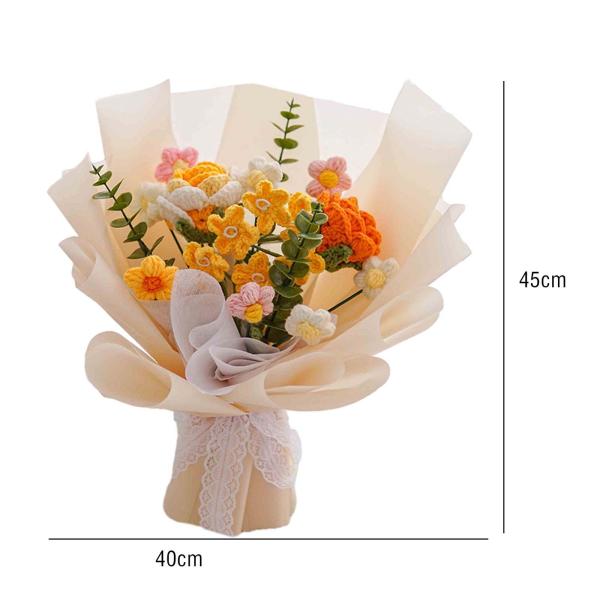 かぎ針編みのバラの花束手作りニットブーケ造花飾りかわいいニット花母