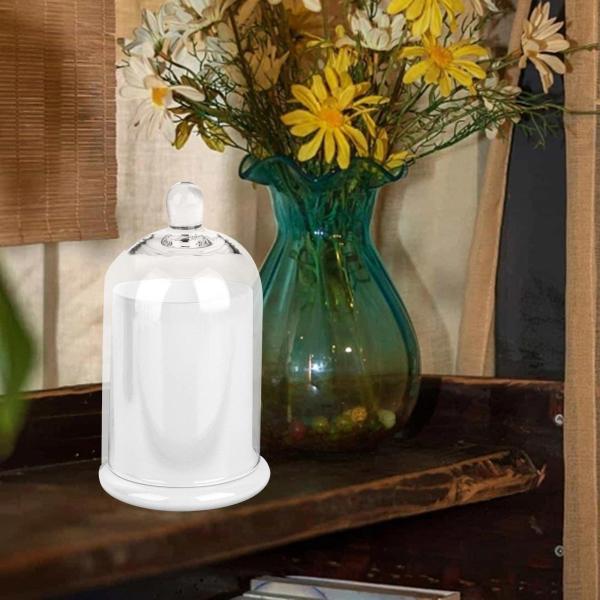 クローシュガラスドームキャンドルホルダートップハンドル付きフルーツアロマストーンケーキ用ホワイト