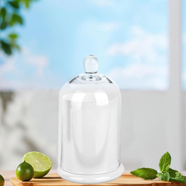 クローシュガラスドームキャンドルホルダートップハンドル付きフルーツアロマストーンケーキ用ホワイト